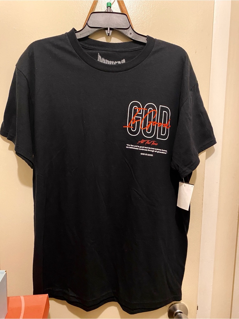 Black Label God Is Good All The Time Graphic Tee in Black, White & Red. Large